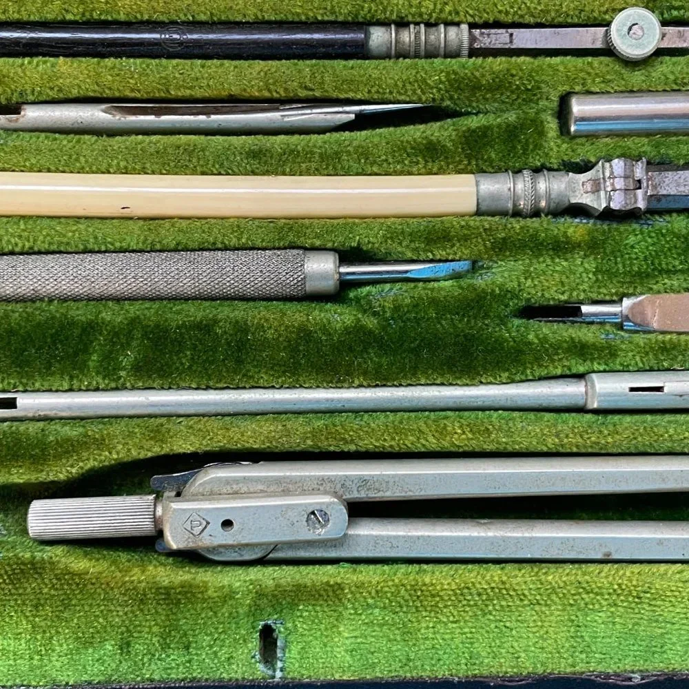 Vintage Drafting Kit Eugene-Dietzgen Co. and triangular Weber drafting ruler